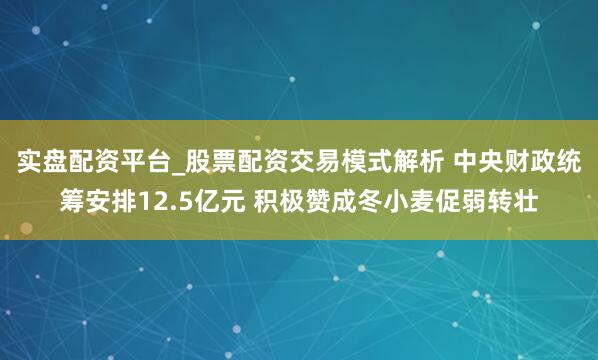 实盘配资平台_股票配资交易模式解析 中央财政统筹安排12.5亿元 积极赞成冬小麦促弱转壮