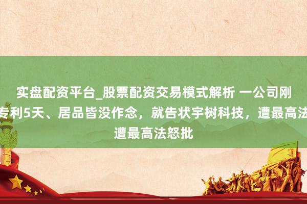 实盘配资平台_股票配资交易模式解析 一公司刚拿到专利5天、居品皆没作念，就告状宇树科技，遭最高法怒批