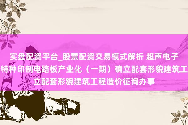 实盘配资平台_股票配资交易模式解析 超声电子招标成果：新式特种印制电路板产业化（一期）确立配套形貌建筑工程造价征询办事